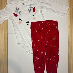 Carter's Festive White and Red Reindeer Pajama Set